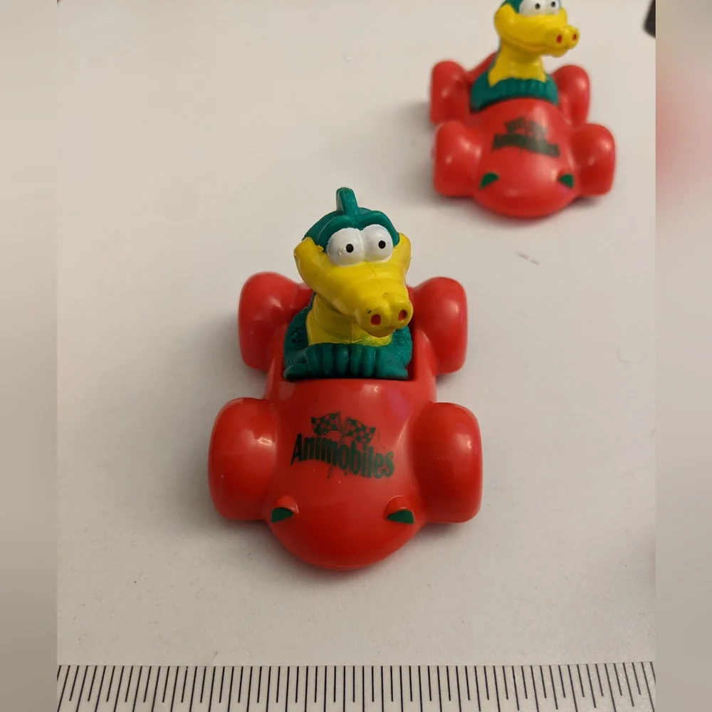 Vintage Hardee's Animobiles Toys 1996 Collectible Pair of Croc driving red cars